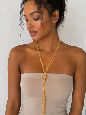 Yellow Gold Layered Beaded Multi-Strand Knot Necklace